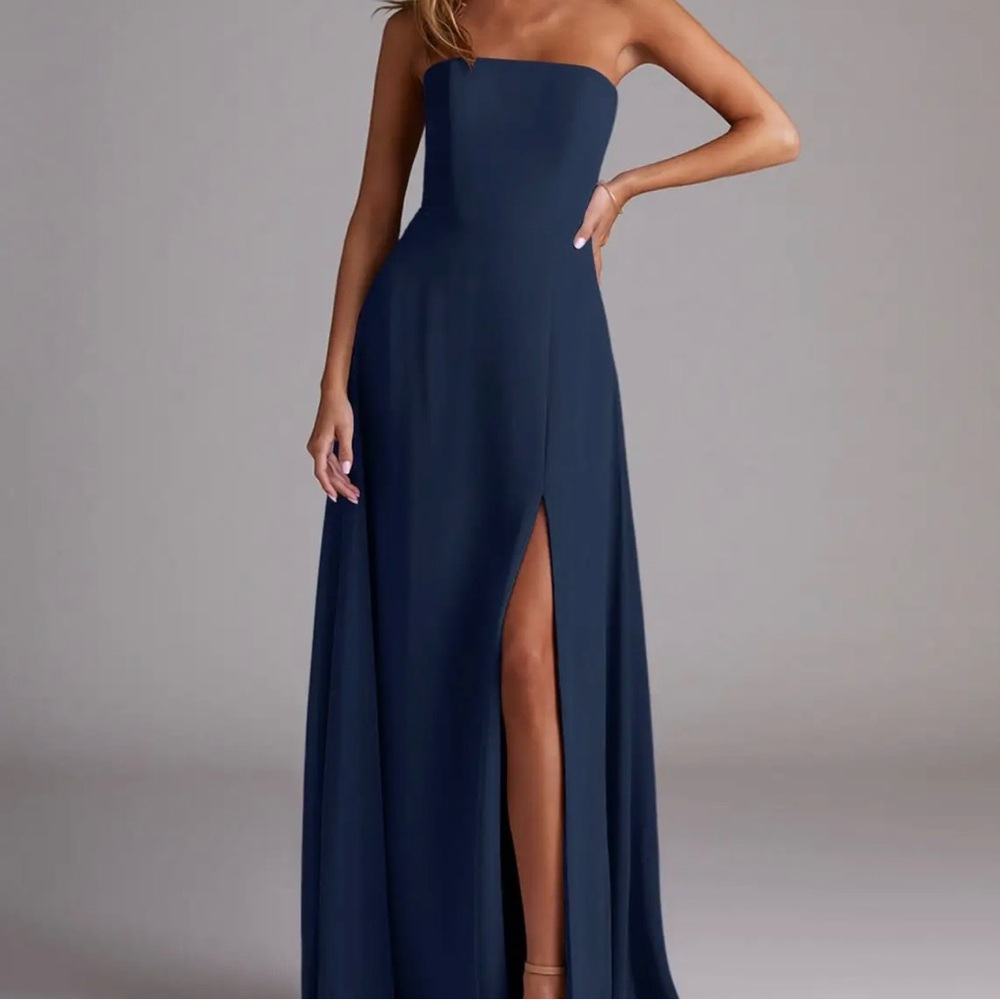 Azazie Wren Elegant Navy Strapless Gown